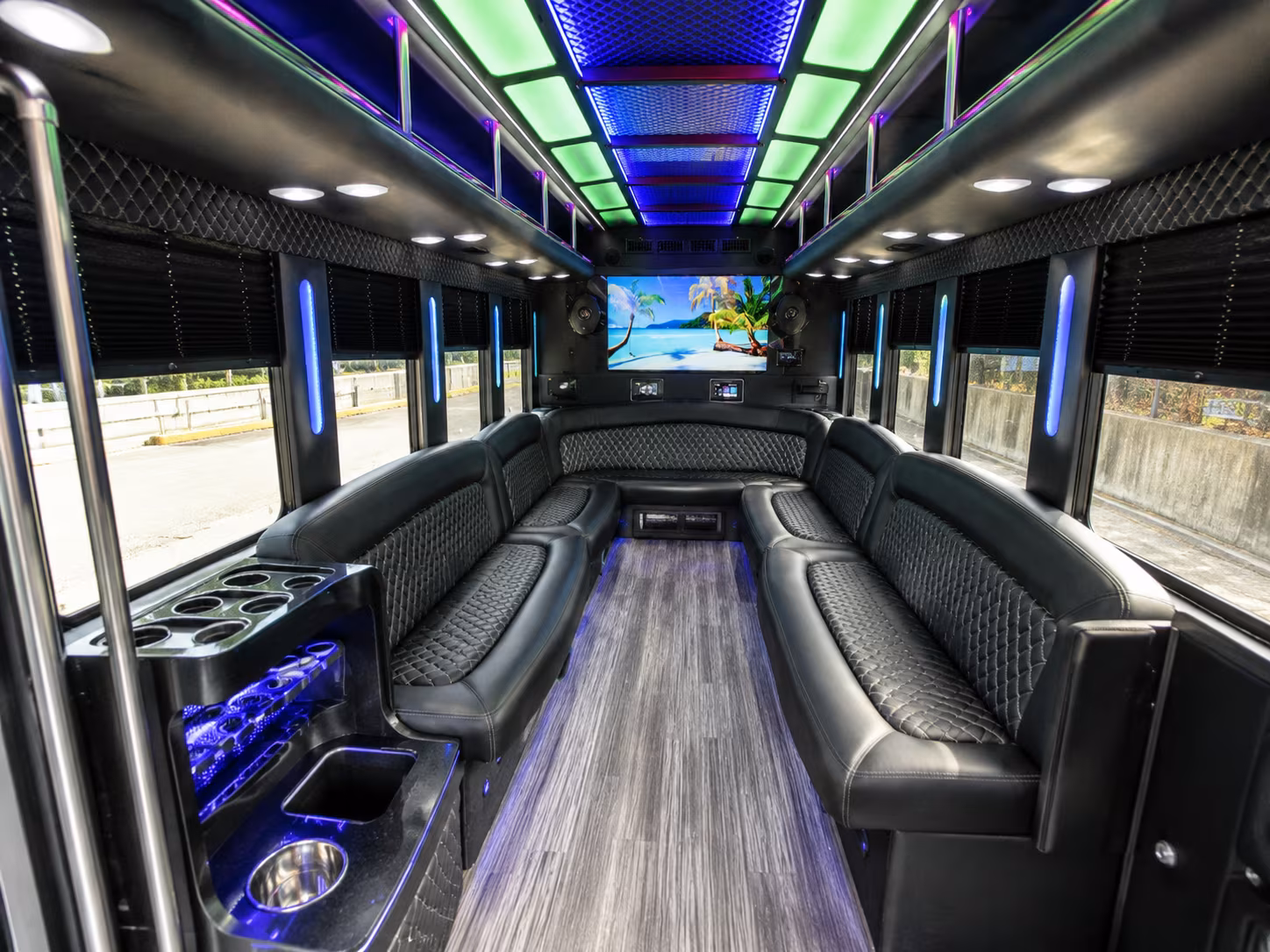 waterloo 18 passenger party bus inside