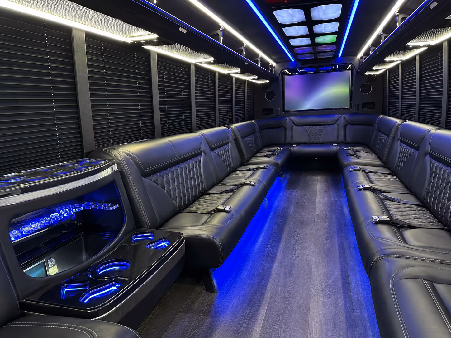 waterloo 20 passenger party bus inside
