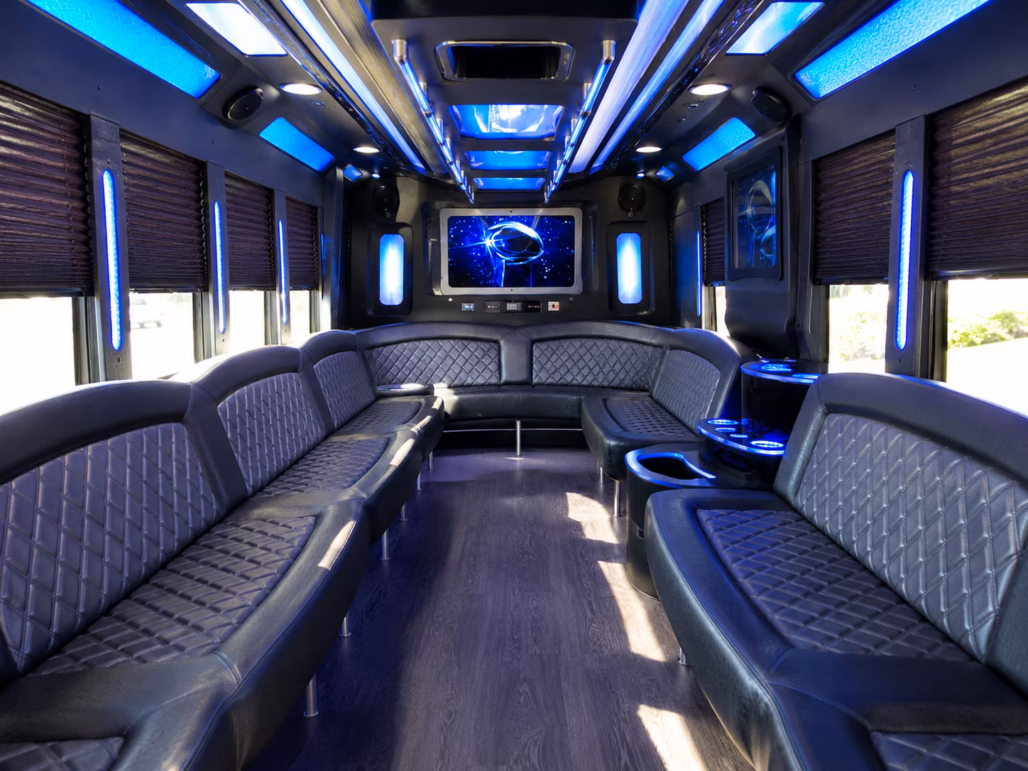 waterloo 28 passenger party bus inside